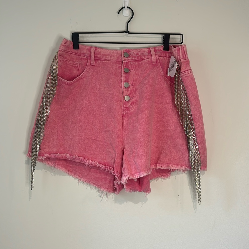 Savanna Jane Pink Jean Shorts with Silver Fringe I like these too big on me